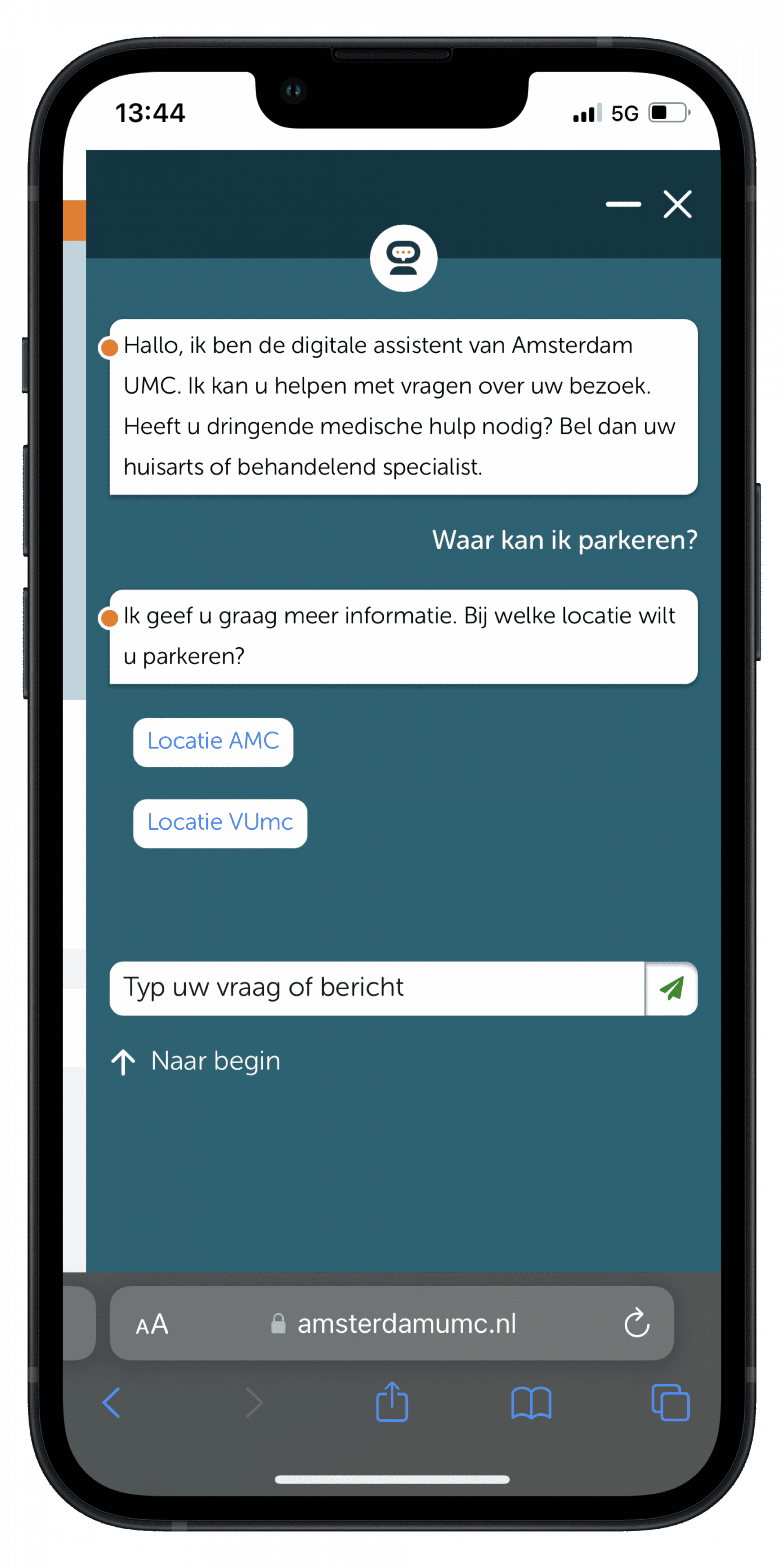 Customer Stories Amsterdam UMC Public chatbot Gif plaatje in iPhone
